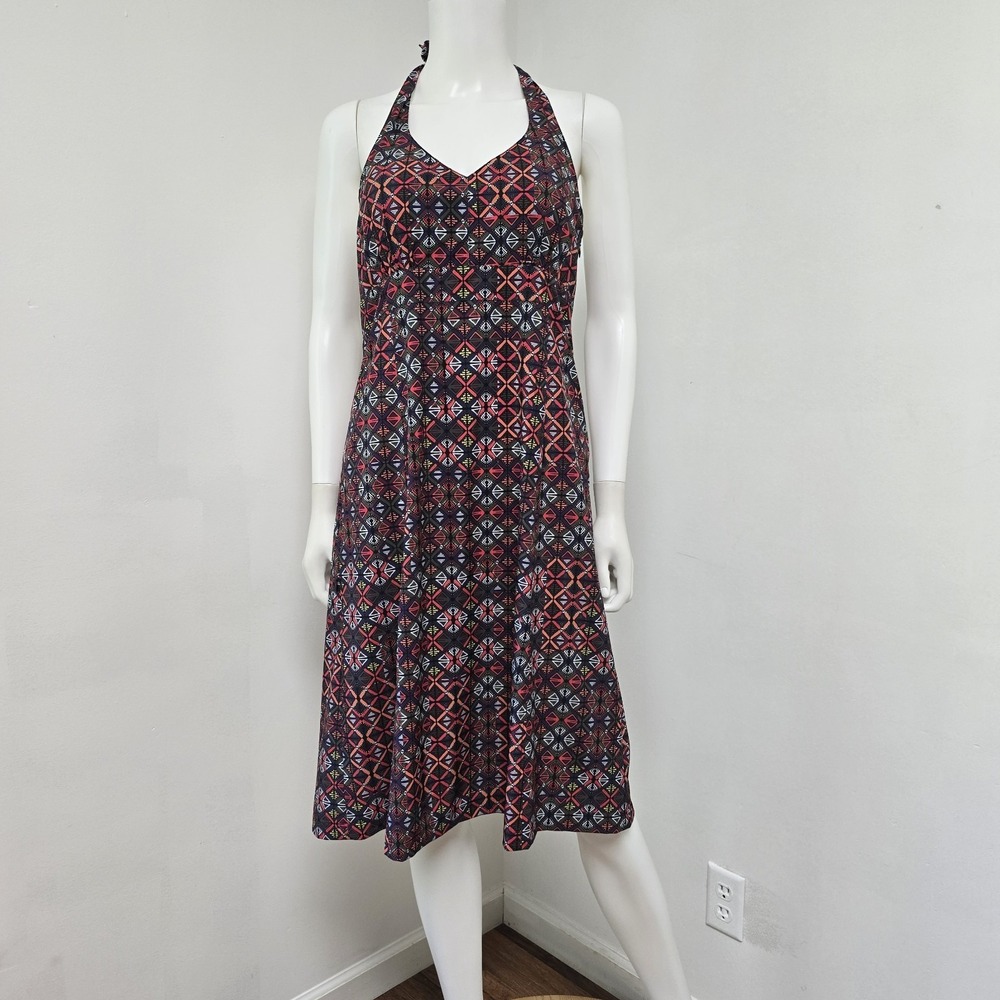 Krimson Klover Size M Halter Dress Printed Smocked Back Padded Chest Pockets